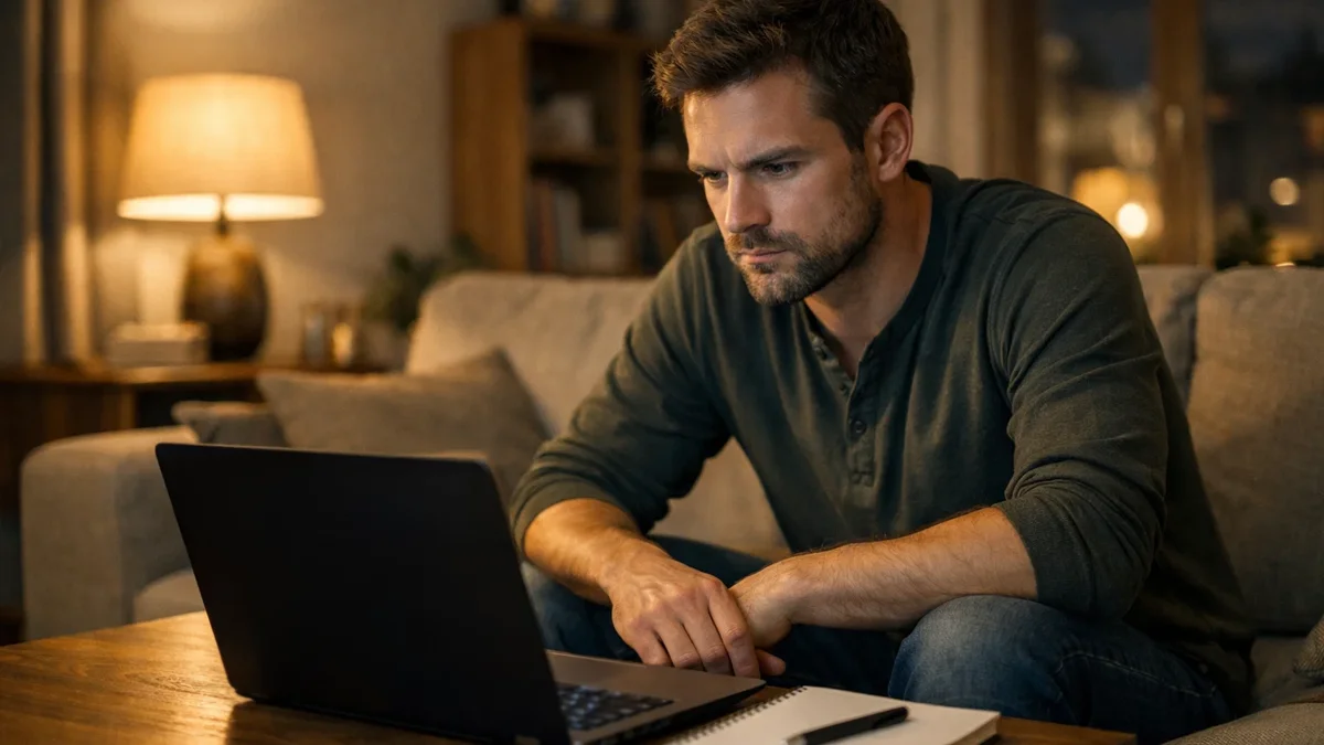 Konzentrierter Mann analysiert Sportdaten an seinem Laptop