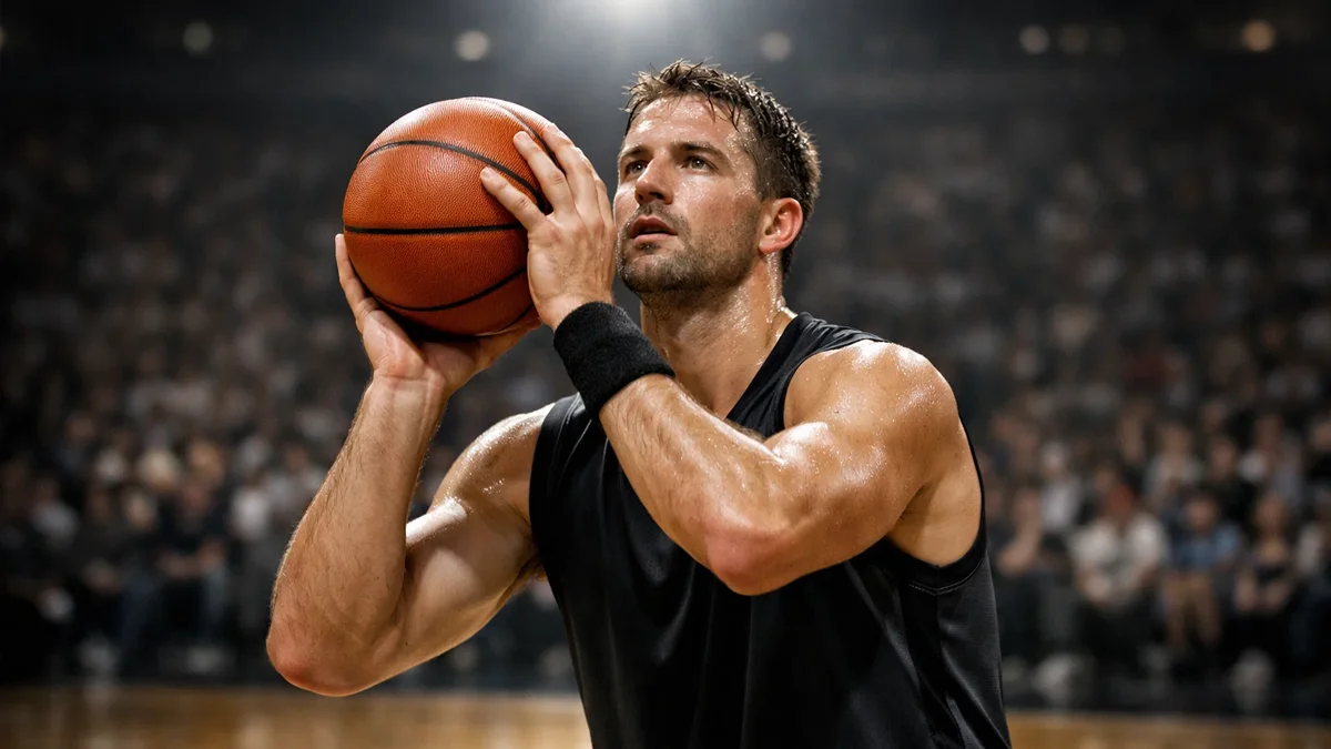 Professioneller Basketballspieler konzentriert sich vor einem Freiwurf