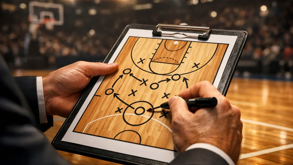 Basketballspieler plant seinen nächsten Spielzug auf dem Spielfeld