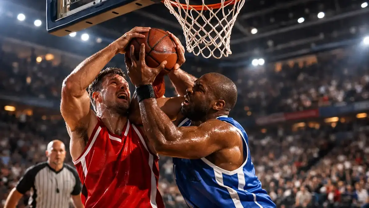 Basketballspieler in Aktion während eines intensiven Viertels